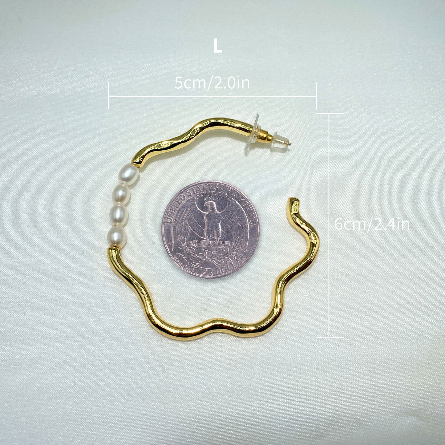 C-Shaped Gold Plated Pearl Earrings