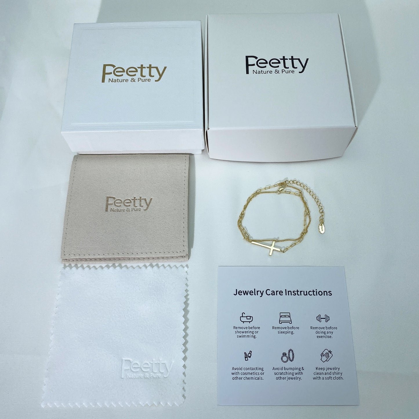 PEETTY layered anklet 925 sterling silver gold plated adjustable heart chain beaded charm chain for women gift yellow gold packaging