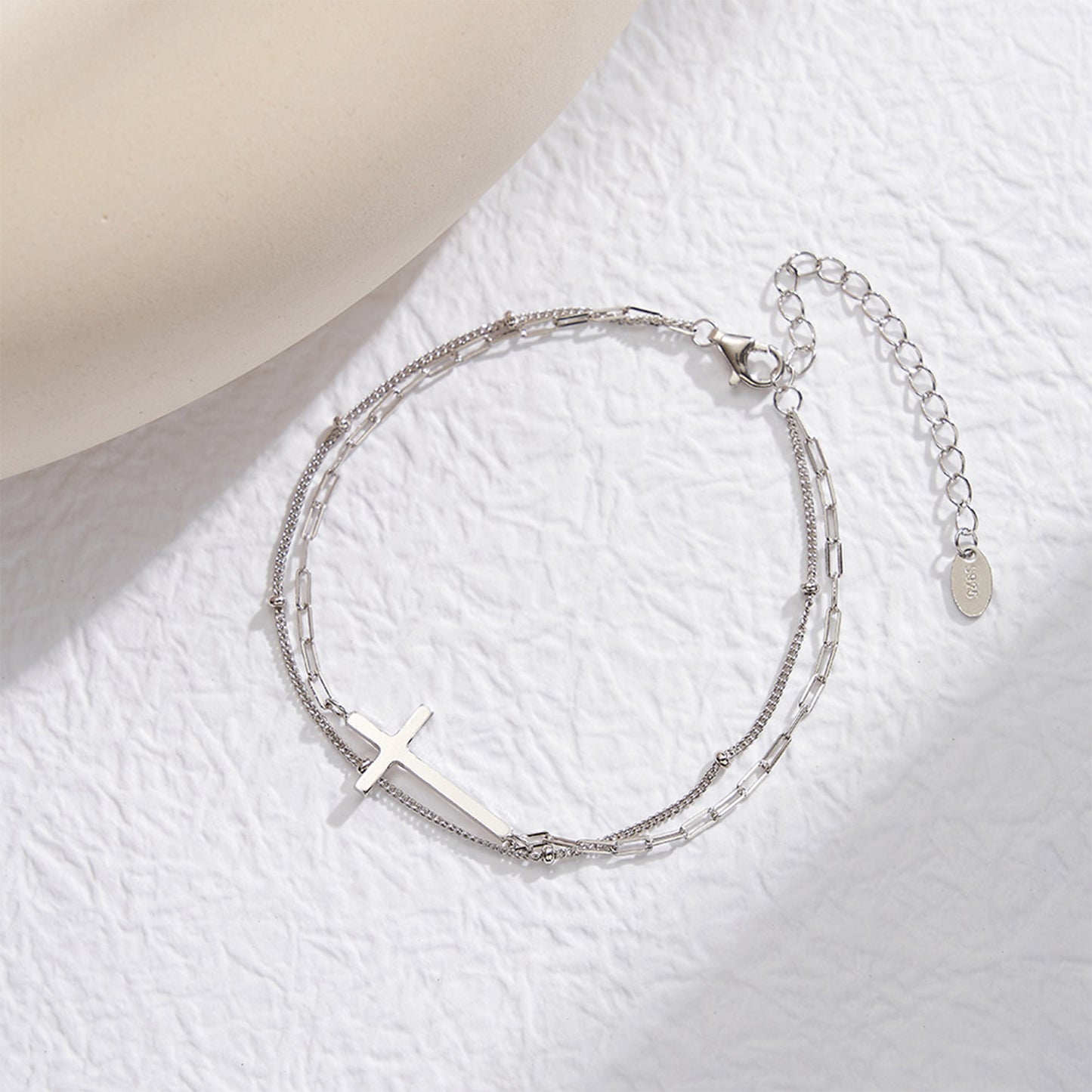 PEETTY layered anklet 925 sterling silver gold plated adjustable heart chain beaded charm chain for women gift white gold 1
