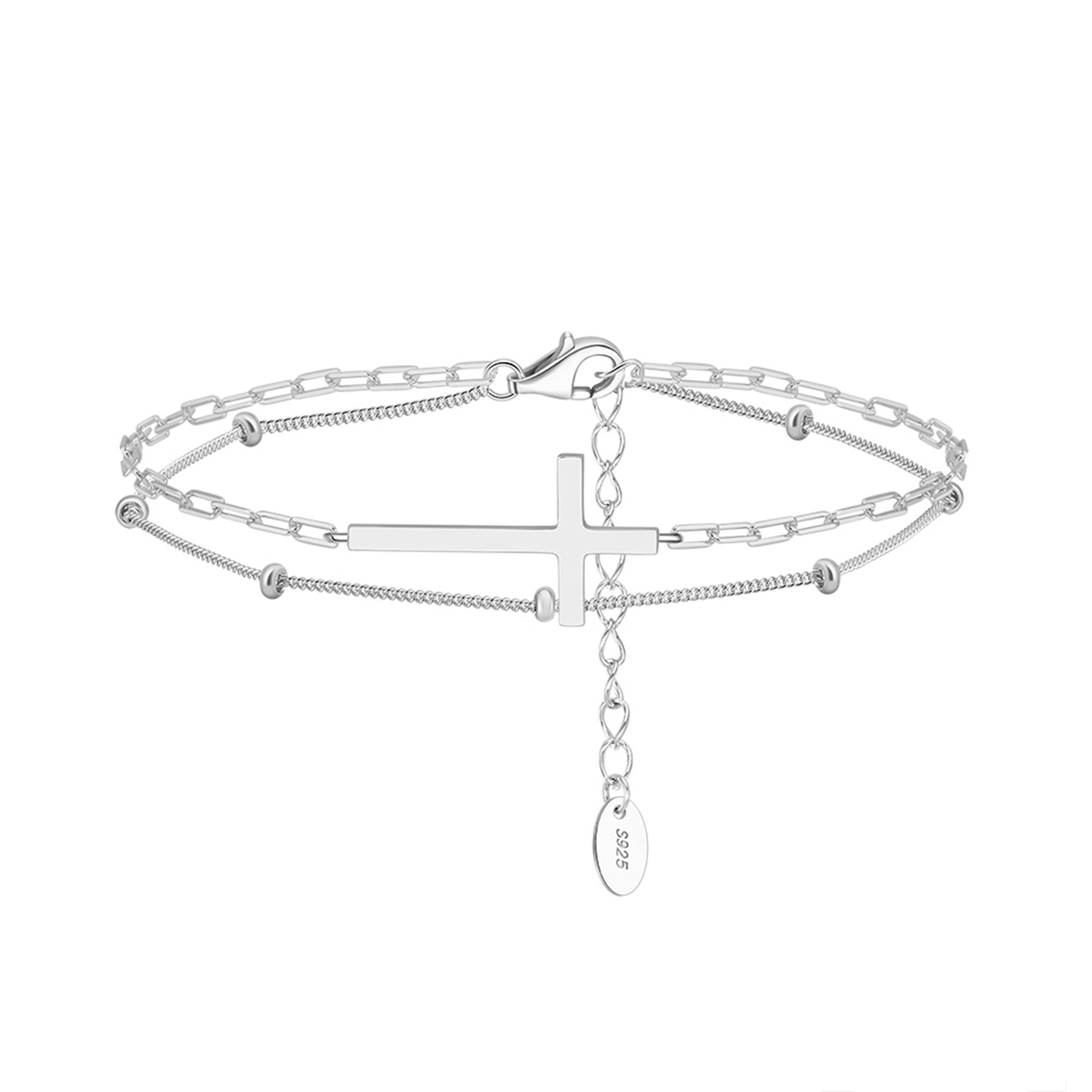 PEETTY layered anklet 925 sterling silver gold plated adjustable heart chain beaded charm chain for women gift white gold