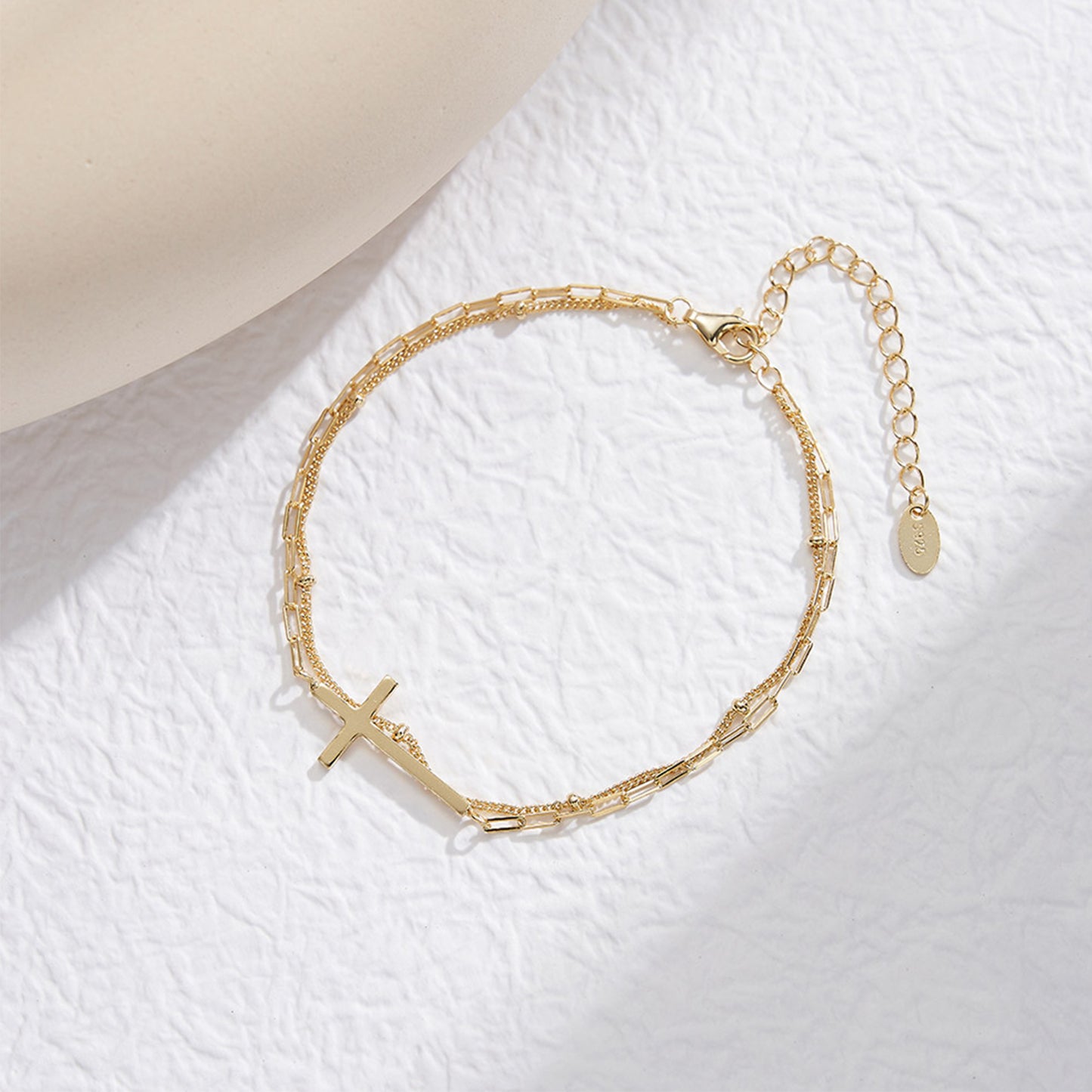 PEETTY layered anklet 925 sterling silver gold plated adjustable heart chain beaded charm chain for women gift yellow gold 1