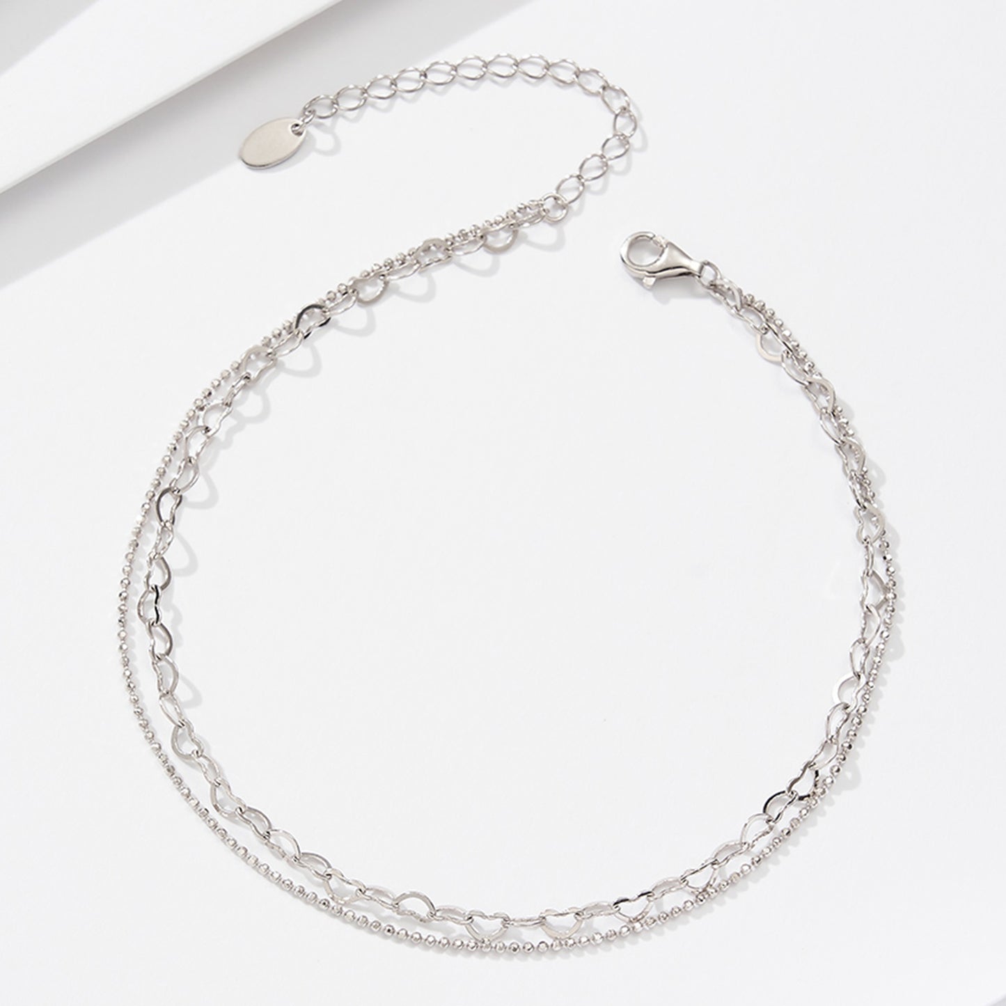 PEETTY layered anklet 925 sterling silver gold plated adjustable heart chain beaded charm chain for women gift white gold 1