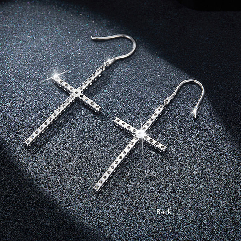 PEETTY moissanite cross dangles earrings back