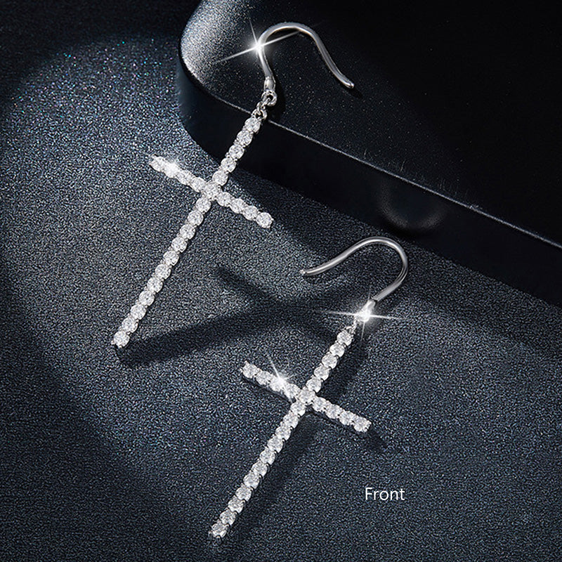 PEETTY moissanite cross dangles earrings front