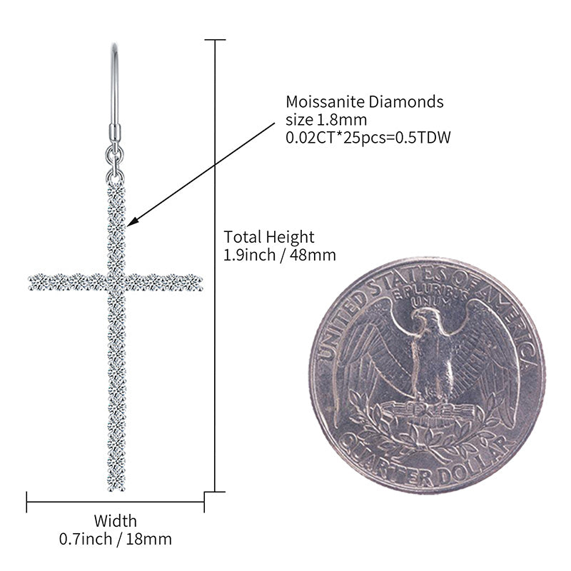 PEETTY moissanite cross dangles earrings size