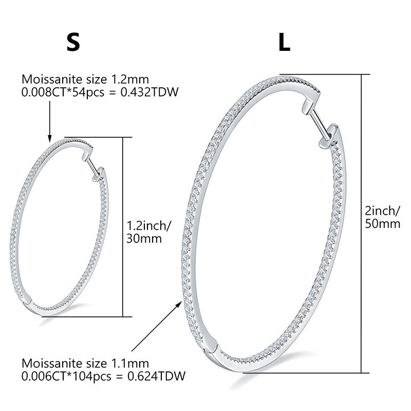 PEETTY moissanite huggie hoop earrings 925 sterling silver size