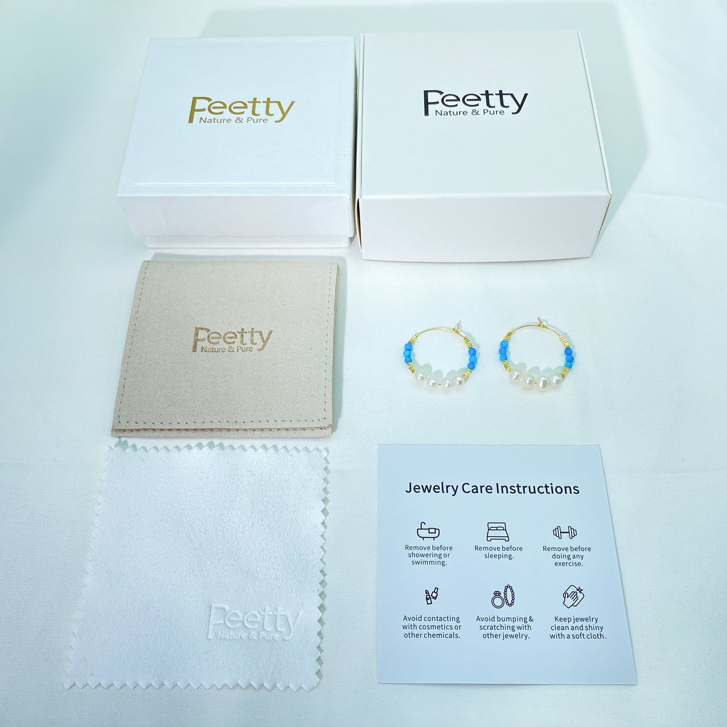 PEETTY beaded turquoise hoop earrings vintage shell pearl 925 sterling silver gold plated package
