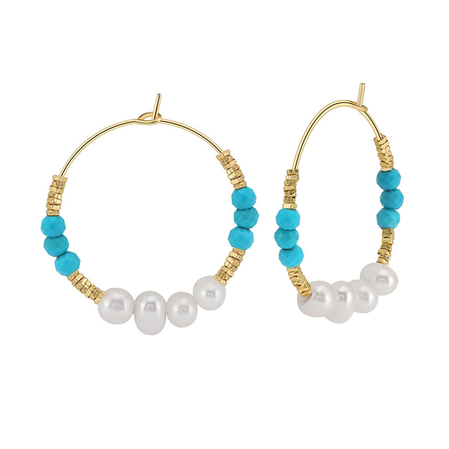 PEETTY beaded turquoise hoop earrings vintage shell pearl 925 sterling silver gold plated for women gift