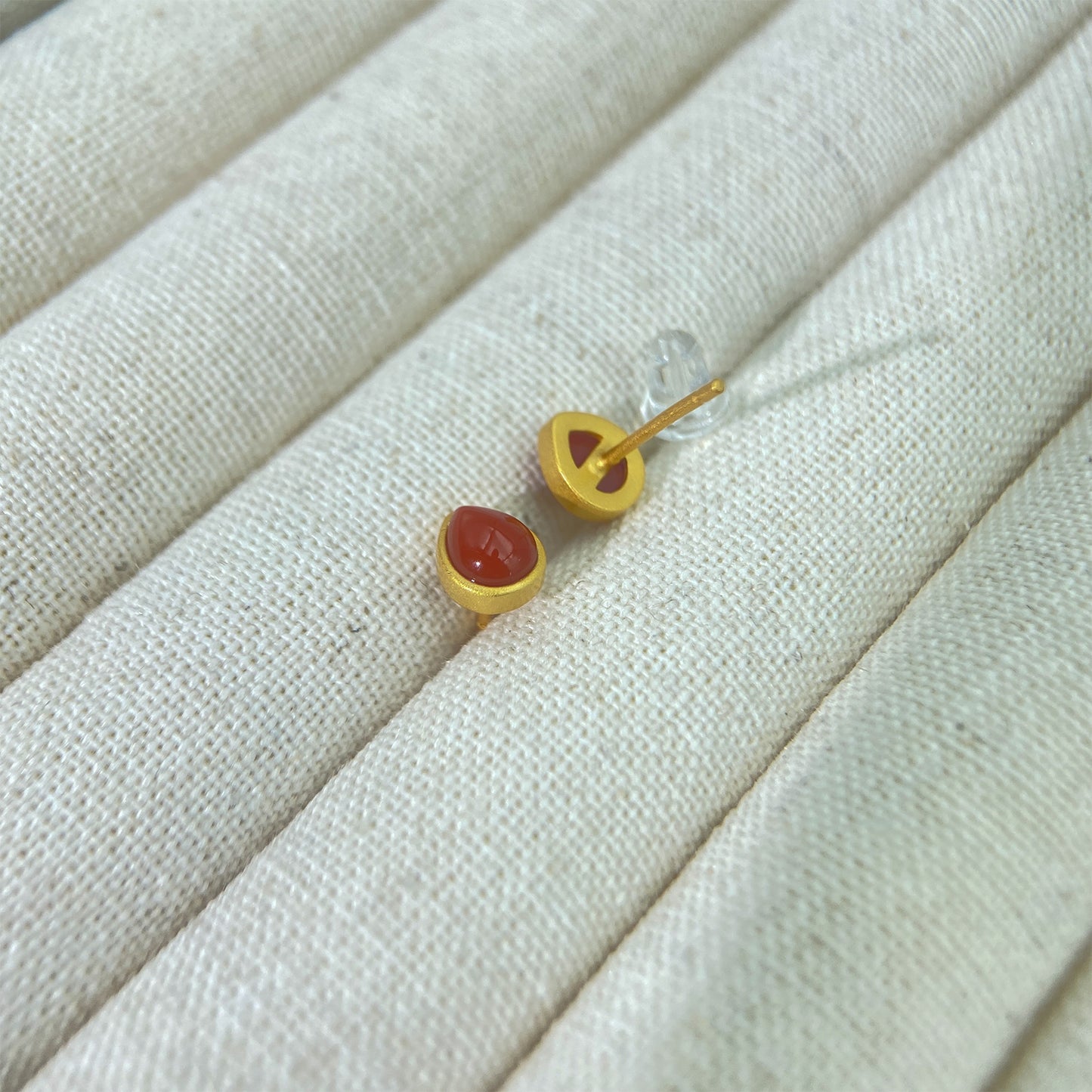 PEETTY natural red agate stud earrings small matte vintage gemstone studs drop 2