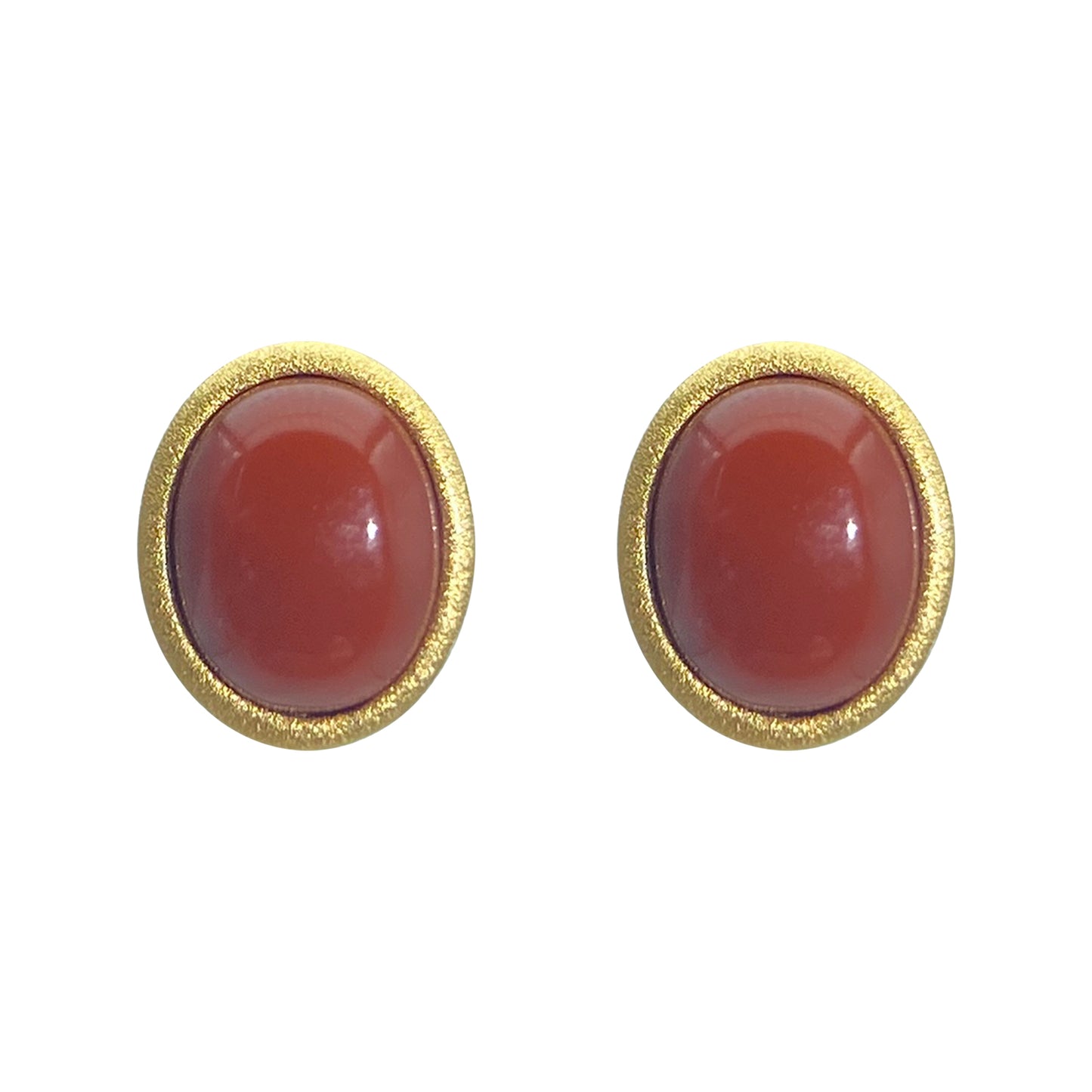 PEETTY natural red agate stud earrings small matte vintage gemstone studs oval
