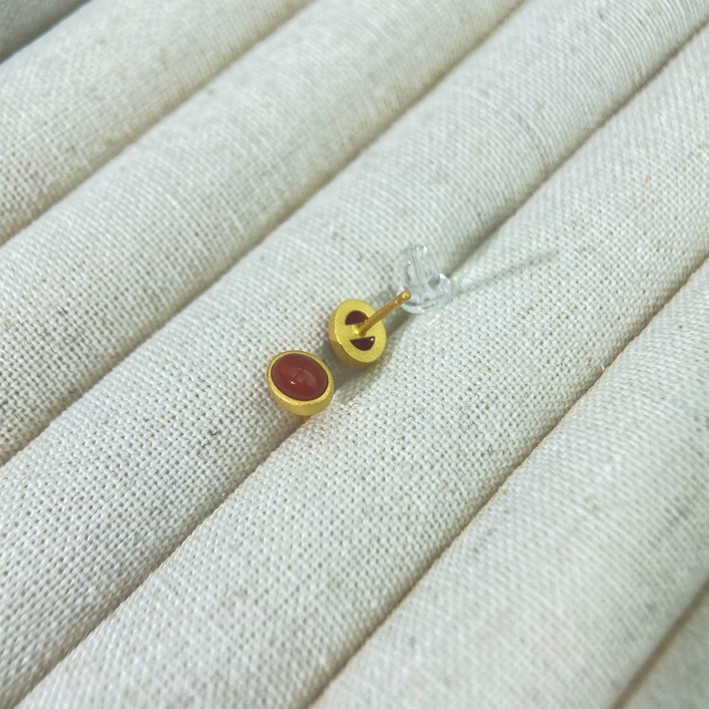 PEETTY natural red agate stud earrings small matte vintage gemstone studs oval 2