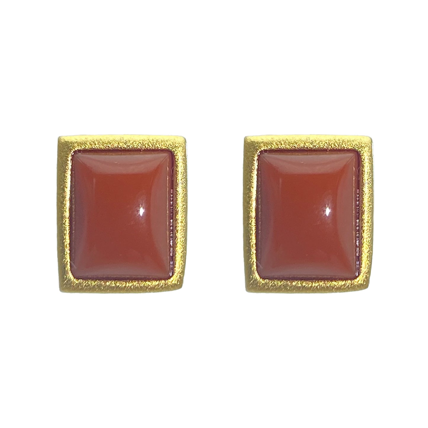 PEETTY natural red agate stud earrings small matte vintage gemstone studs rectangle