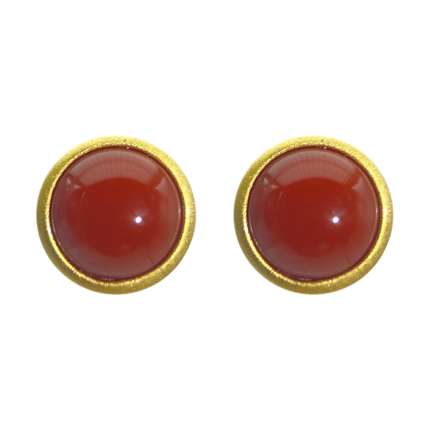 PEETTY natural red agate stud earrings small matte vintage gemstone studs round