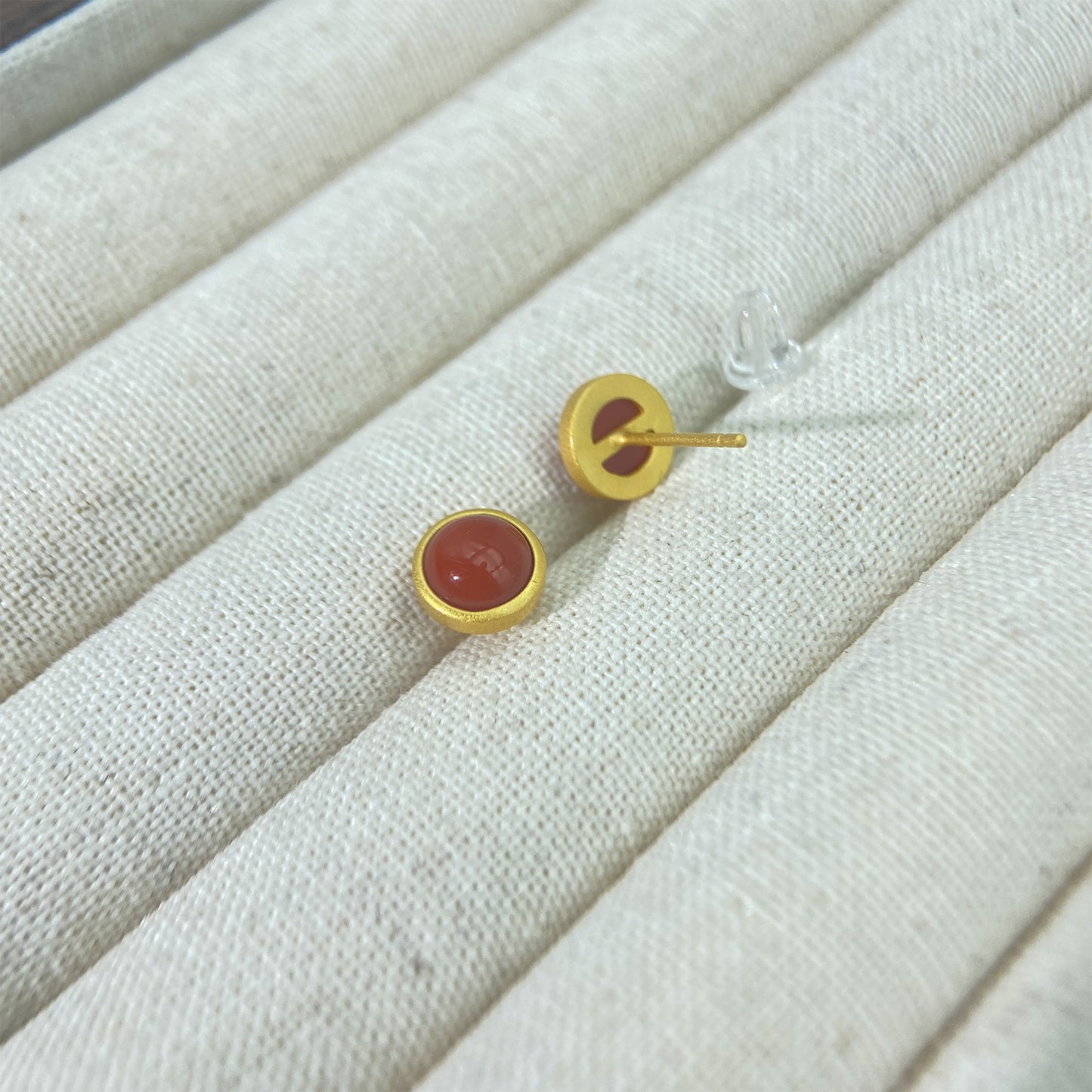 PEETTY natural red agate stud earrings small matte vintage gemstone studs round 2