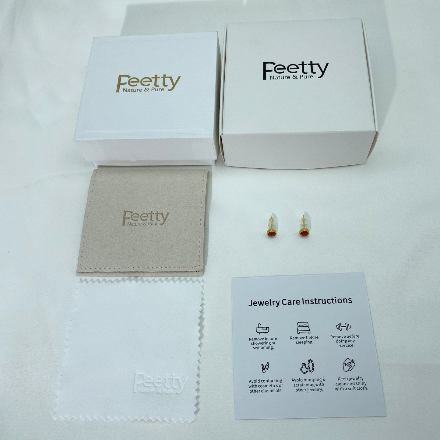 PEETTY natural red agate stud earrings small matte vintage gemstone studs package