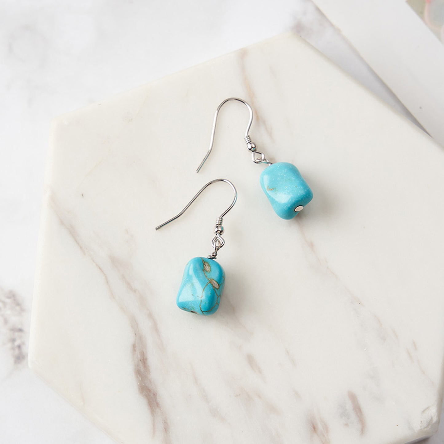 PEETTY natural turquoise dangle earrings vintage 925 sterling silver irregular gemstone drop for women gift white gold 1
