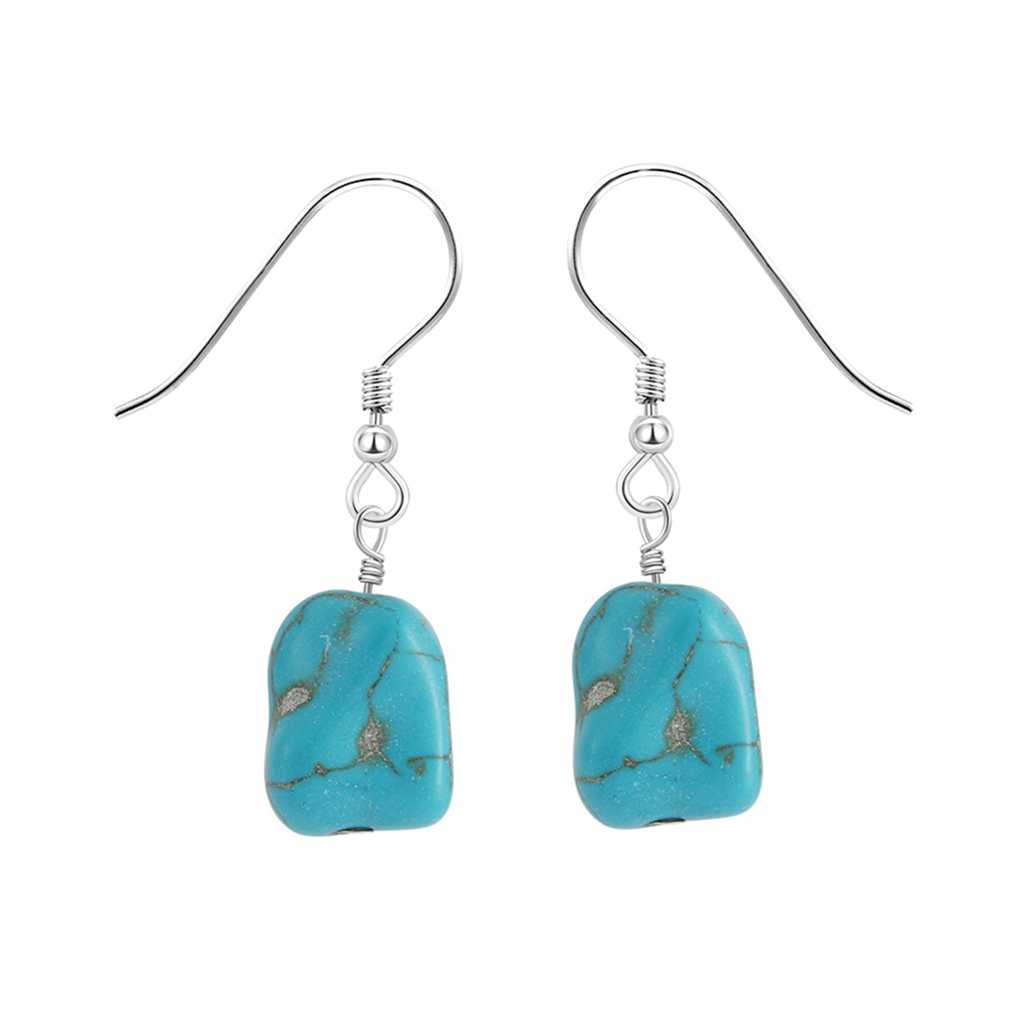 PEETTY natural turquoise dangle earrings vintage 925 sterling silver irregular gemstone drop for women gift white gold