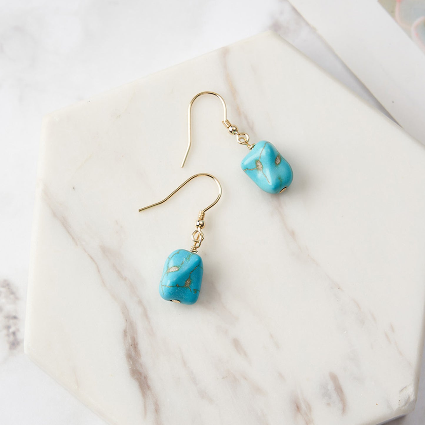 PEETTY natural turquoise dangle earrings vintage 925 sterling silver irregular gemstone drop for women gift yellow gold 1