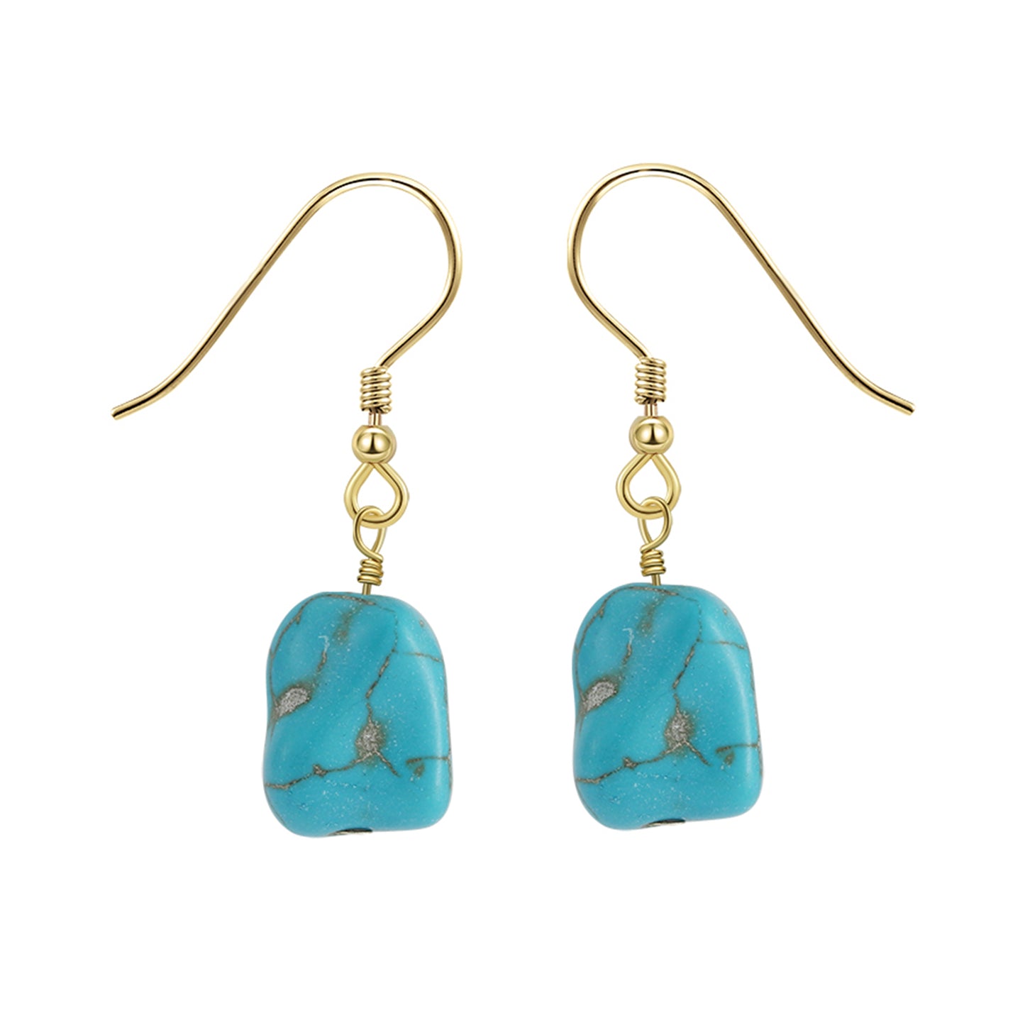 PEETTY natural turquoise dangle earrings vintage 925 sterling silver irregular gemstone drop for women gift yellow gold