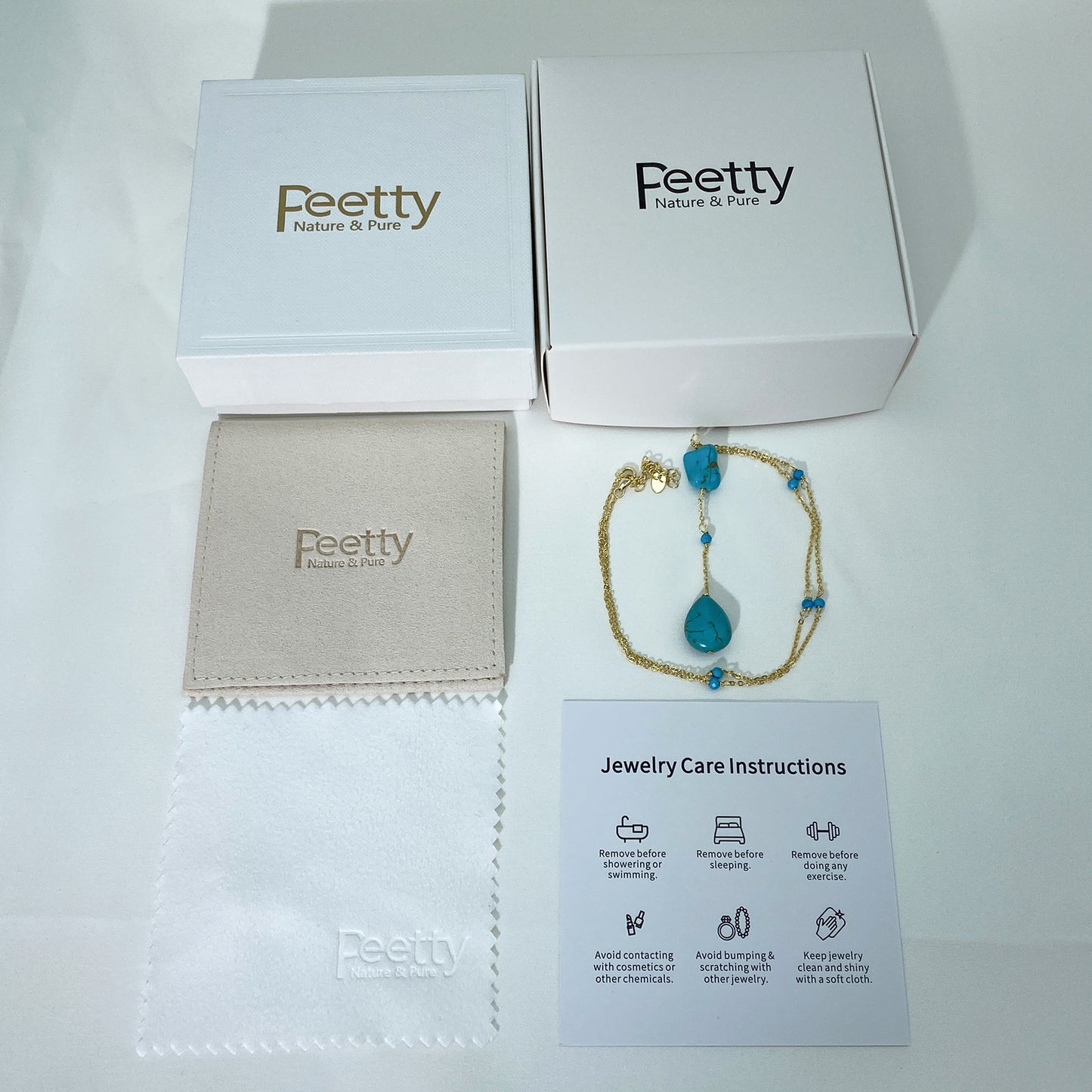 PEETTY natural turquoise y necklace vintage 925 sterling silver drop gemstone necklace yellow gold package