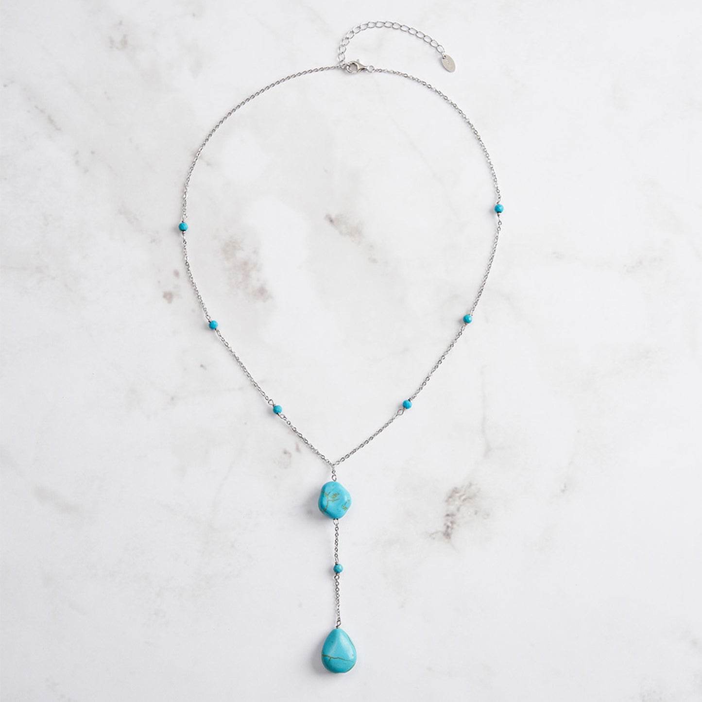 PEETTY natural turquoise y necklace vintage 925 sterling silver drop gemstone necklace white gold 1