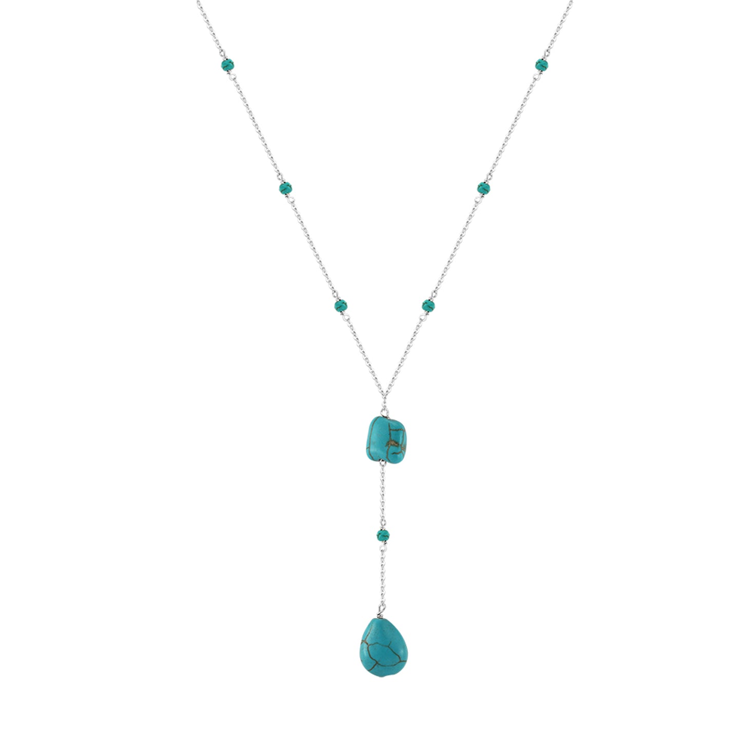 PEETTY natural turquoise y necklace vintage 925 sterling silver drop gemstone necklace white gold