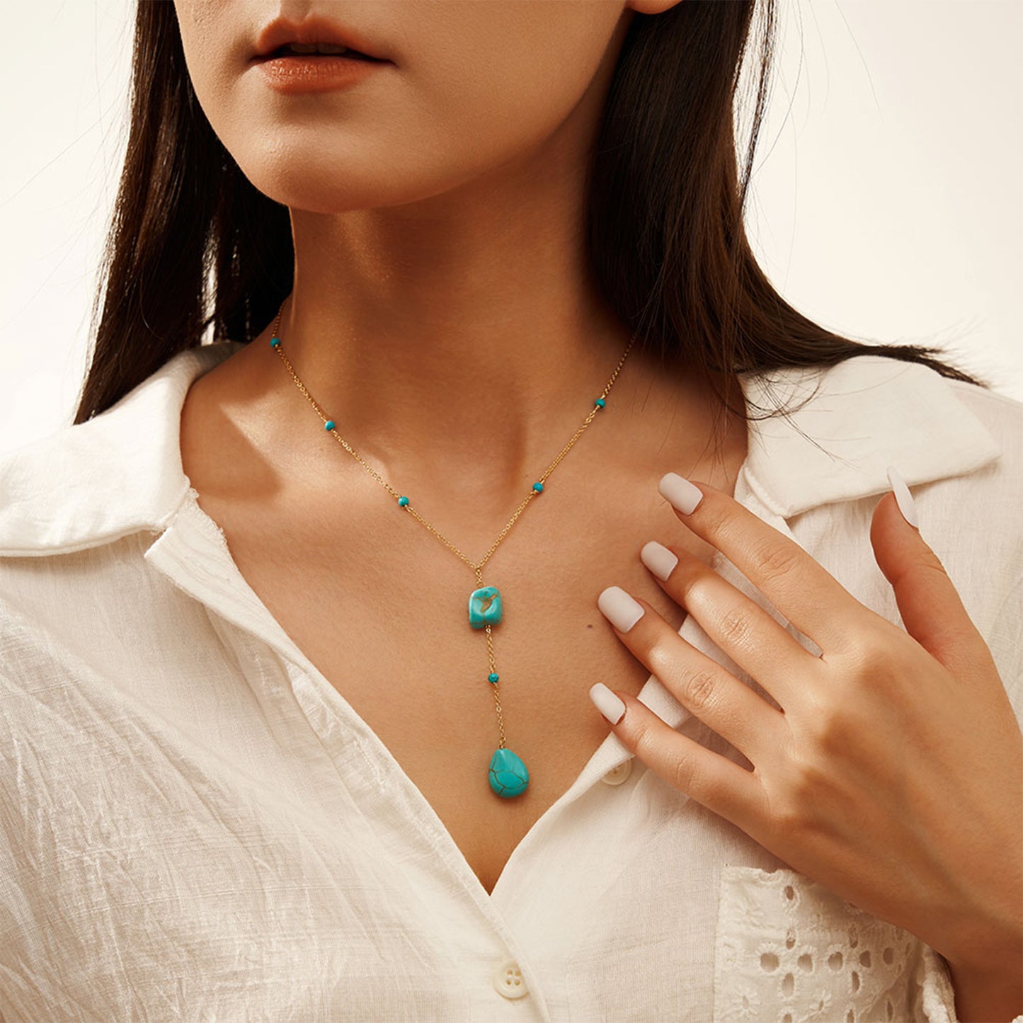 PEETTY natural turquoise y necklace vintage 925 sterling silver drop gemstone necklace model