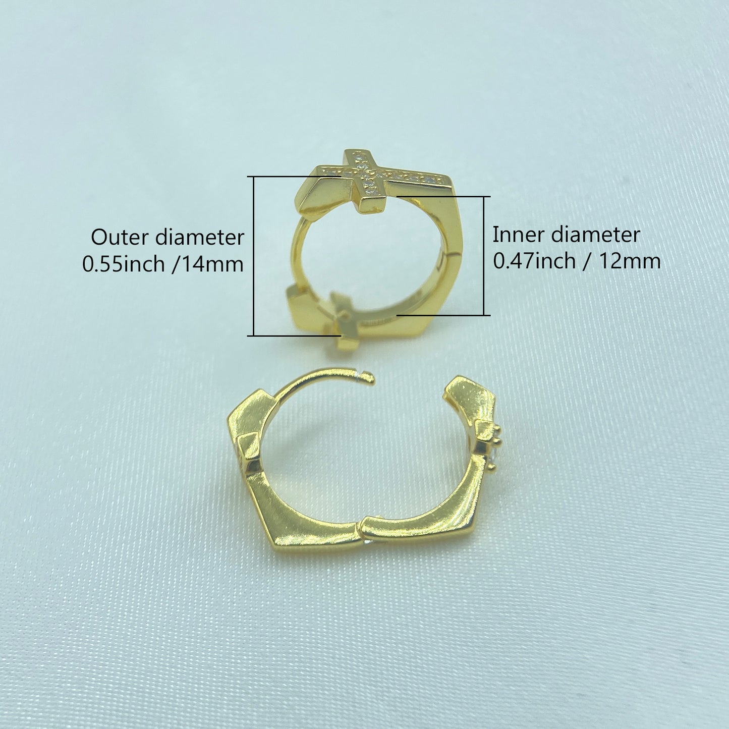 PEETTY small huggie earrings s925 sterling silver cross cubic zirconia size yellow gold