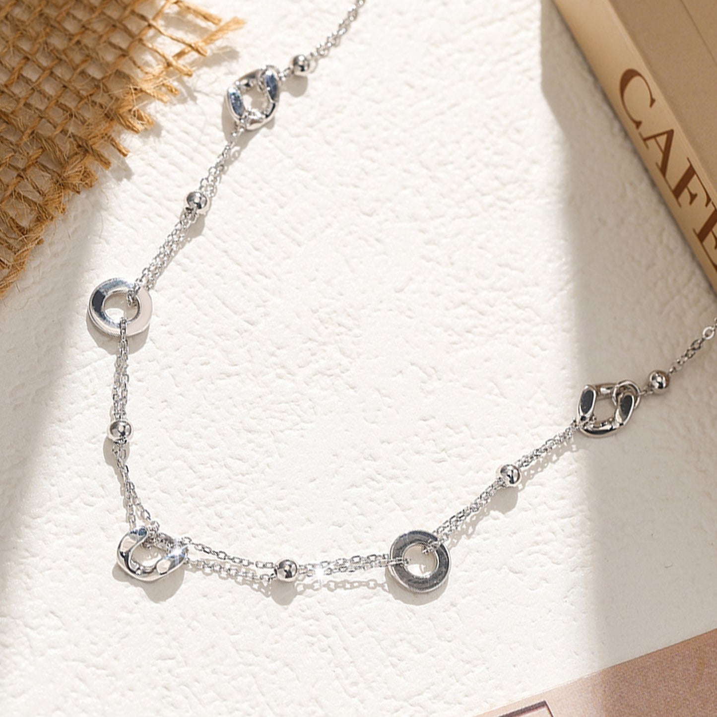 PEETTY sterling silver choker necklace beaded circular adjustable vintage gold plated fashion jewelry white gold