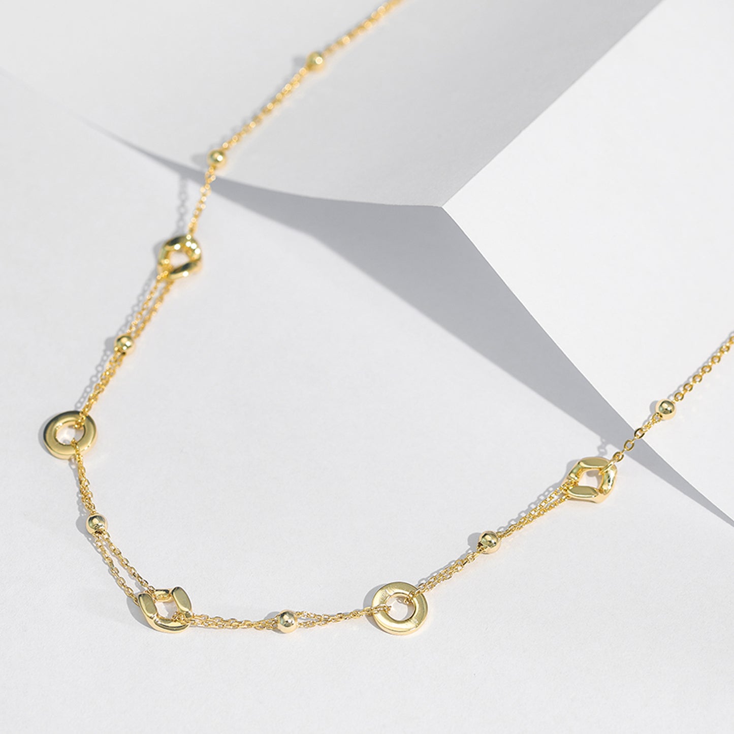 PEETTY sterling silver choker necklace beaded circular adjustable vintage gold plated fashion jewelry yellow gold