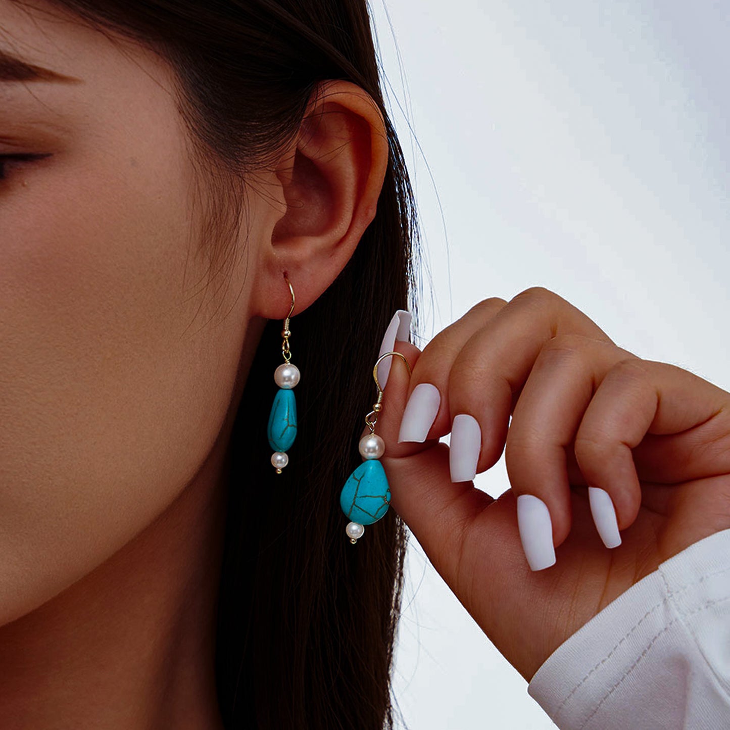 PEETTY teardrop turquoise dangle earrings vintage gemstone 925 sterling silver shell pearl drop for women gift model