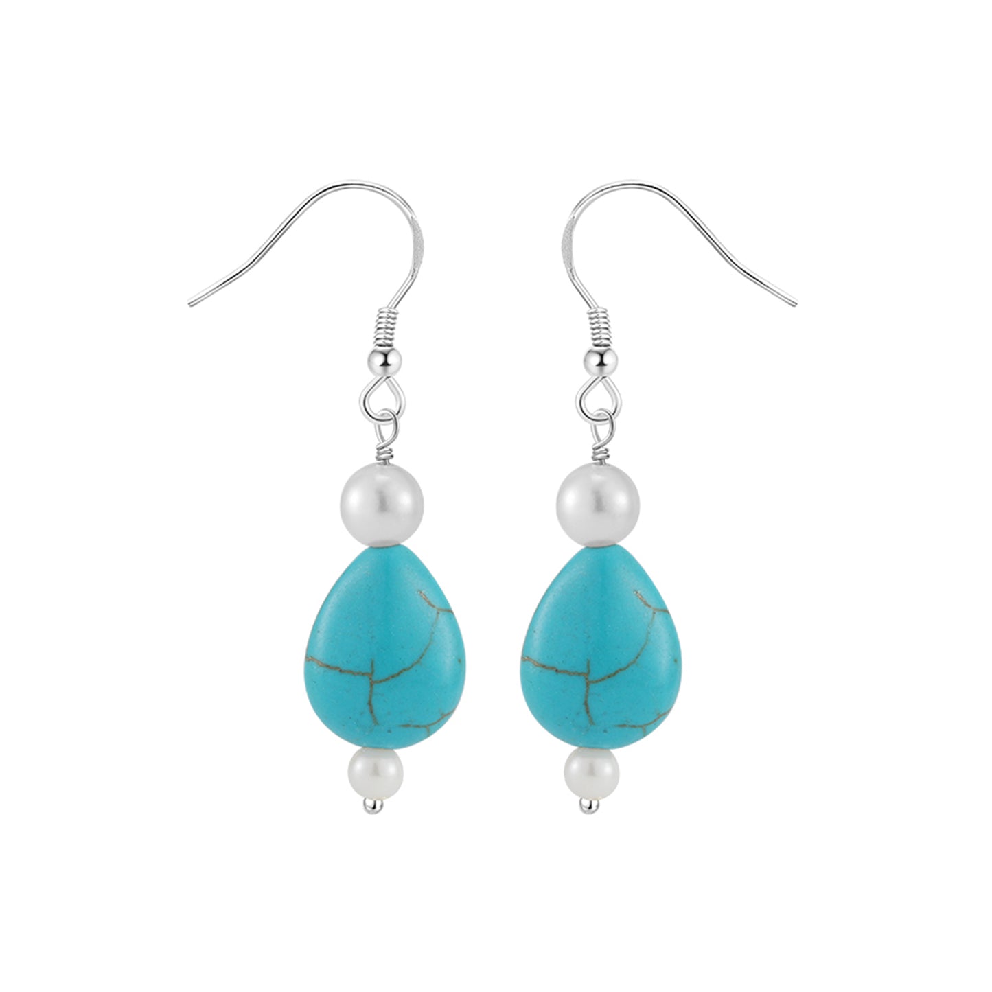 PEETTY teardrop turquoise dangle earrings vintage gemstone 925 sterling silver shell pearl drop for women gift white gold