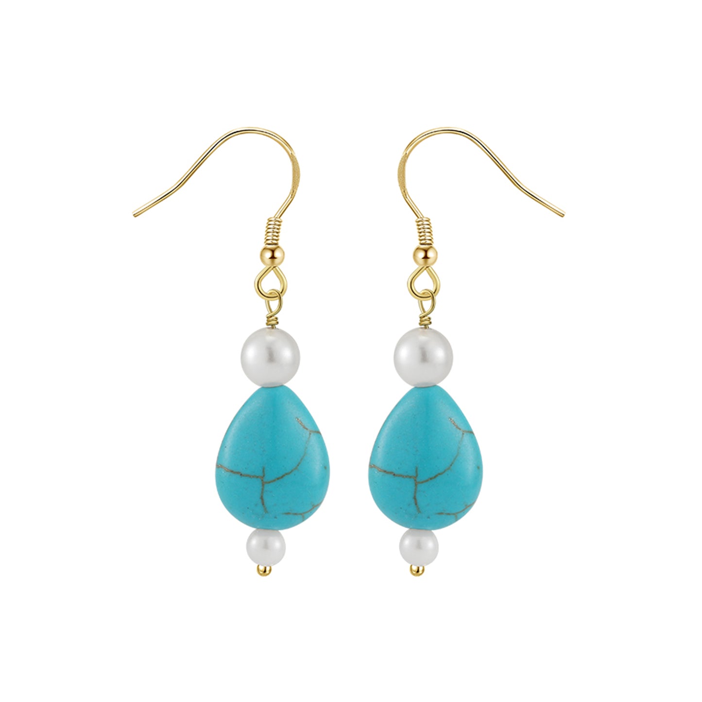 PEETTY teardrop turquoise dangle earrings vintage gemstone 925 sterling silver shell pearl drop for women gift yellow gold