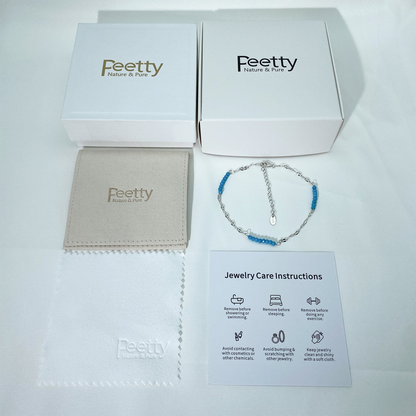 PEETTY turquoise anklet 925 sterling silver gold plated adjustable for women gift white gold packaging