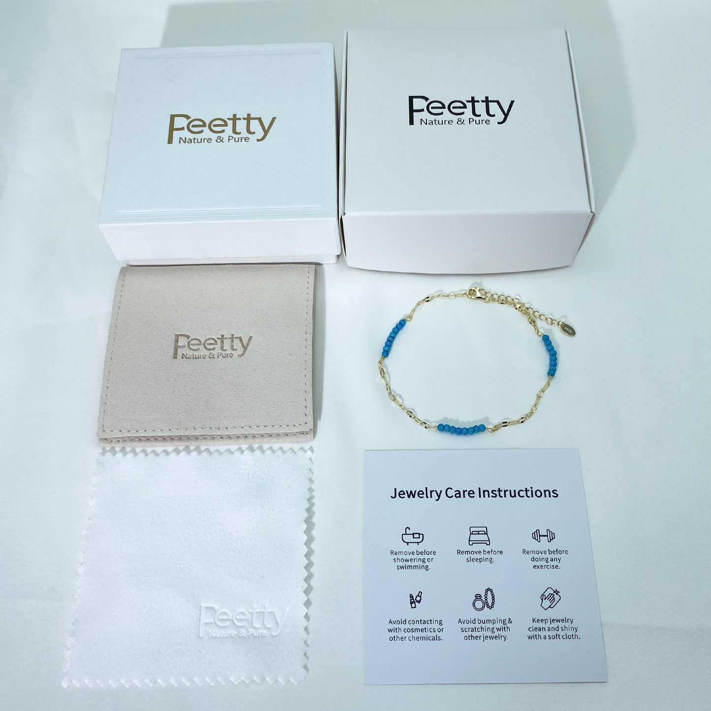PEETTY turquoise anklet 925 sterling silver gold plated adjustable for women gift yellow gold packaging
