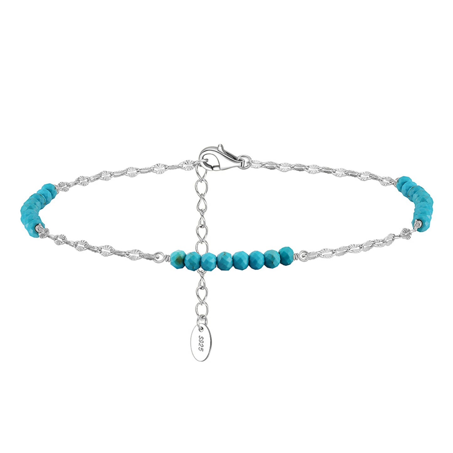 PEETTY turquoise anklet 925 sterling silver gold plated adjustable for women gift white gold