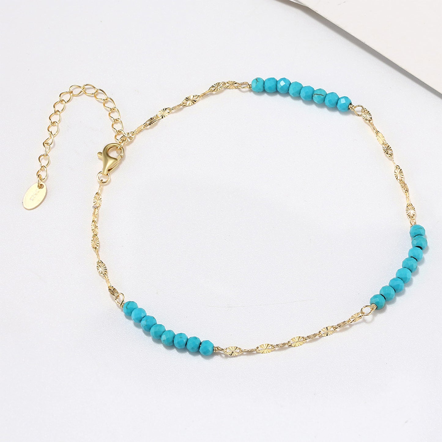 PEETTY turquoise anklet 925 sterling silver gold plated adjustable for women gift yellow gold 1