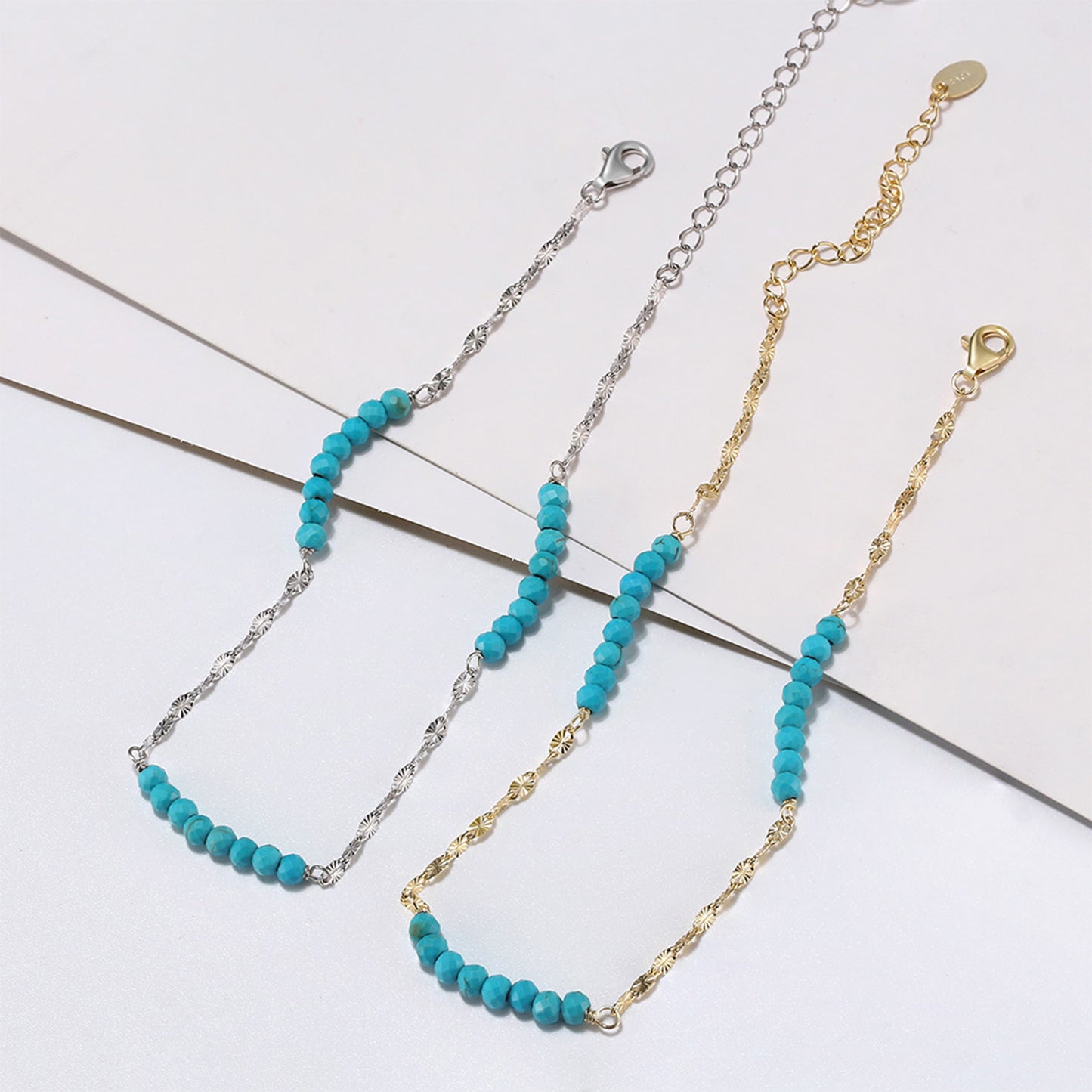 PEETTY turquoise anklet 925 sterling silver gold plated adjustable for women gift