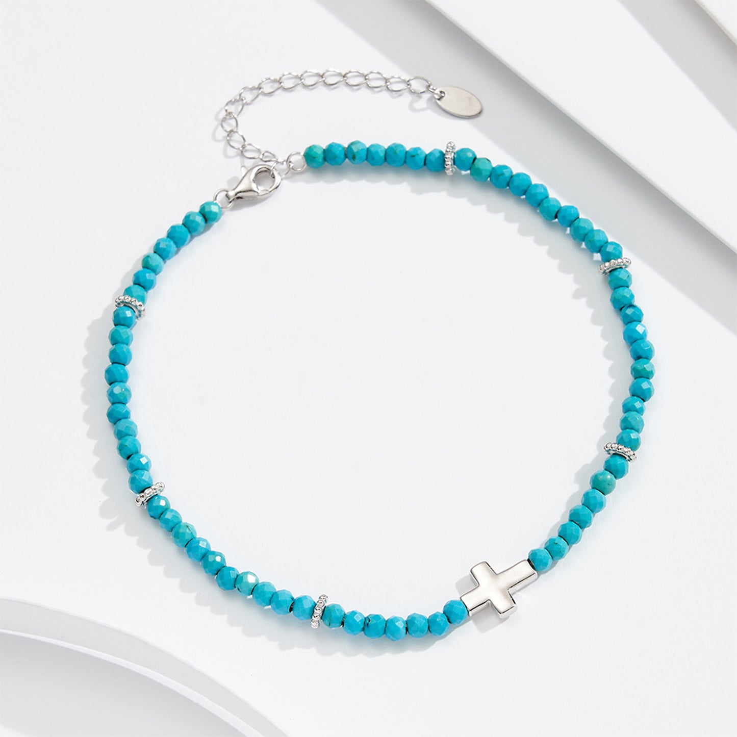 PEETTY turquoise cross anklet beaded 925 sterling silver 14k gold plated adjustable for women gift white gold 1