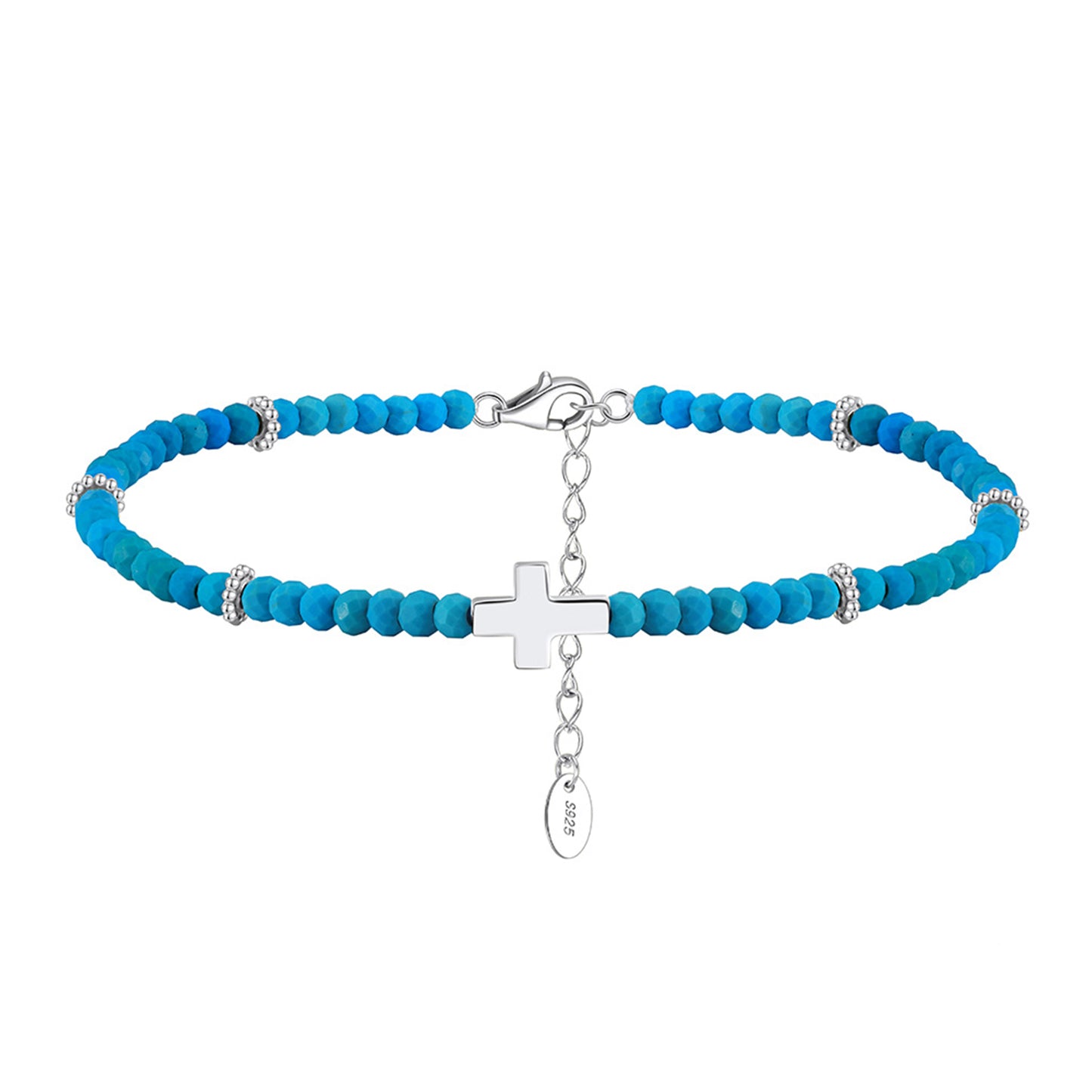 PEETTY turquoise cross anklet beaded 925 sterling silver 14k gold plated adjustable for women gift white gold