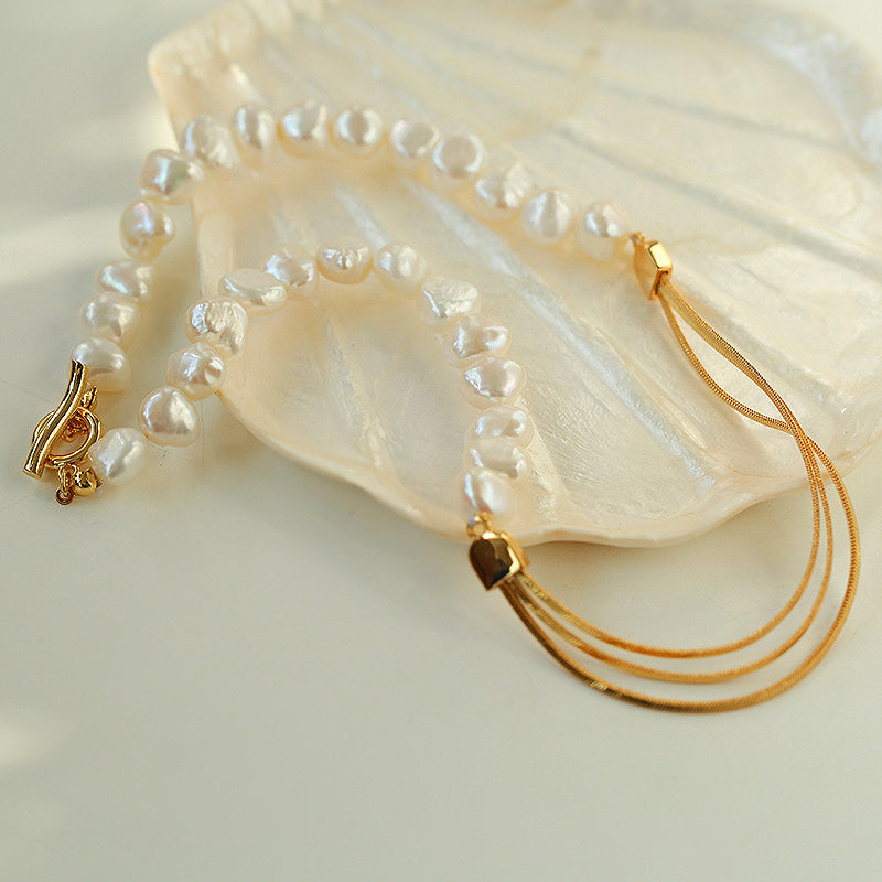 PEETTY Baroque Pearl Snake Chain Splicing Choker Pearl Necklace 1