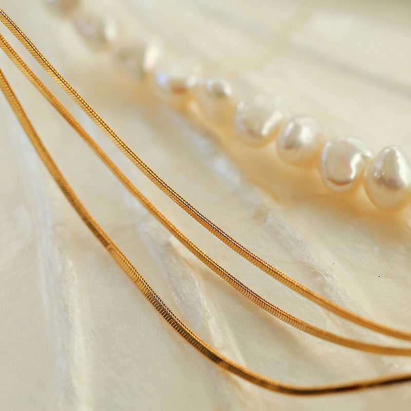PEETTY Baroque Pearl Snake Chain Splicing Choker Pearl Necklace Detail 2