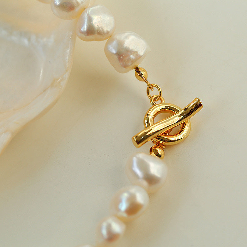PEETTY Baroque Pearl Snake Chain Splicing Choker Pearl Necklace detail 2