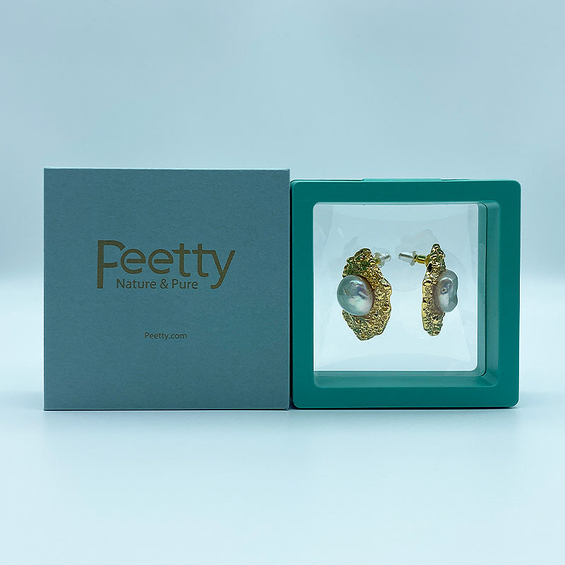 PEETTY baroque pearl stud earrings wrinkle effect pearl jewelry packaging