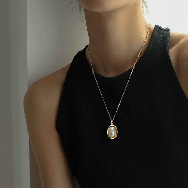 PEETTY oval drop baroque pearl pendant sweater chain 7