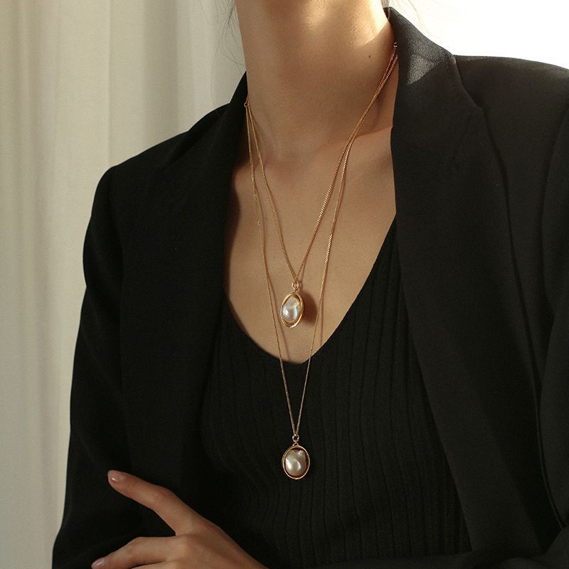 PEETTY oval drop baroque pearl pendant sweater chain 8