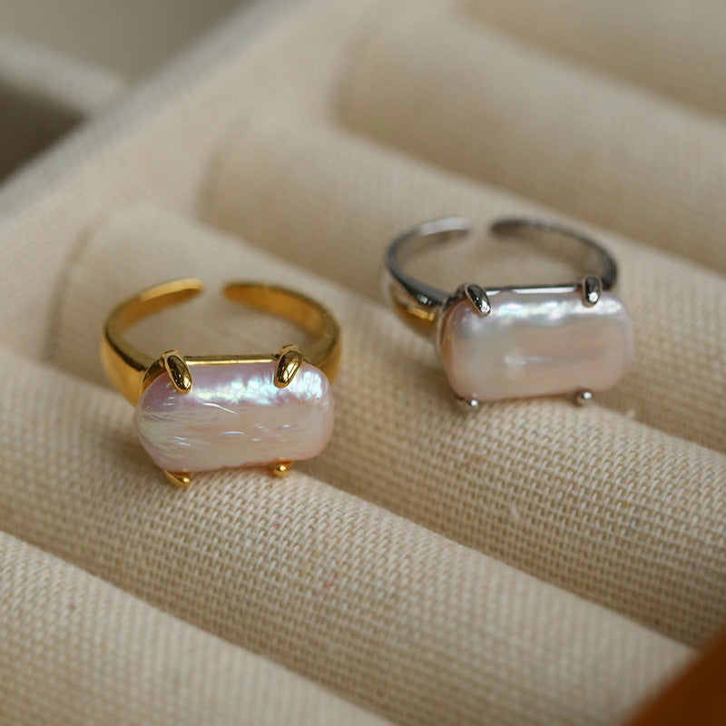 PEETTY square baroque claw setting pearl ring 2