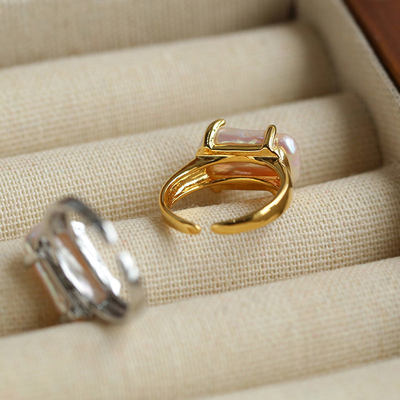 PEETTY square baroque claw setting pearl ring 3