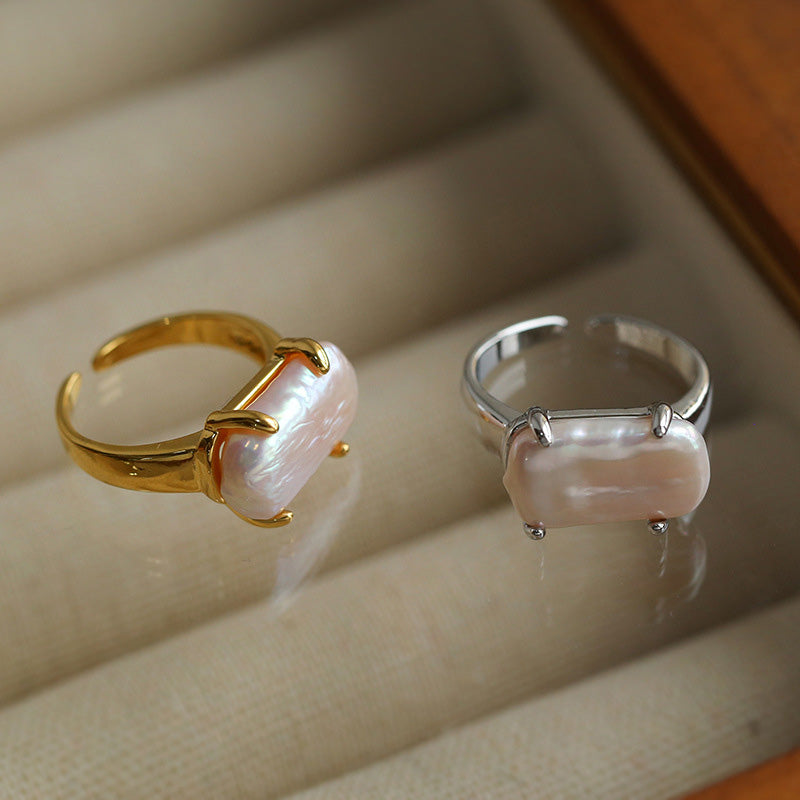 PEETTY square baroque claw setting pearl ring 4