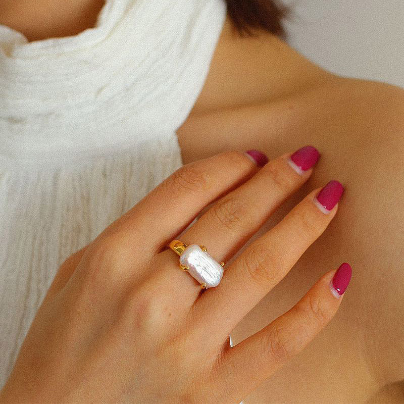 PEETTY square baroque claw setting pearl ring 7